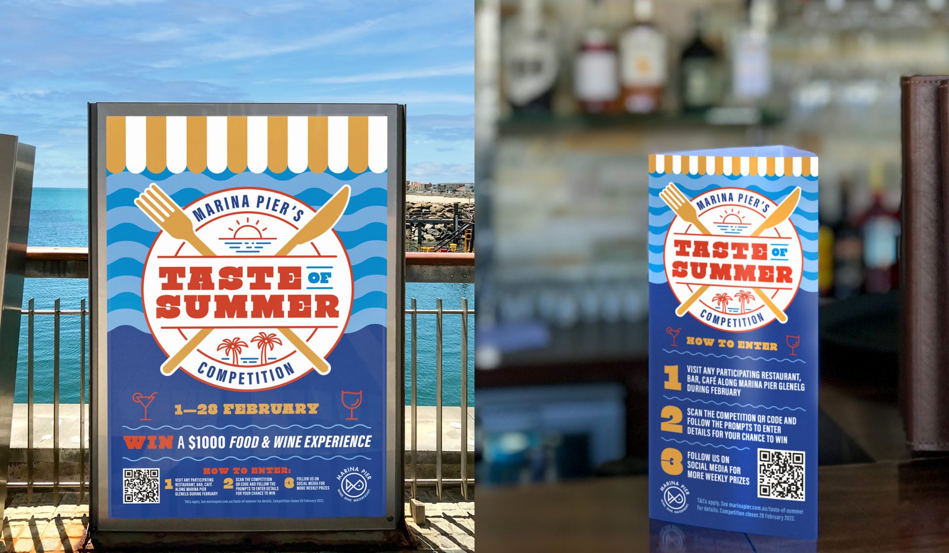 Marina Pier's Taste of Summer campaign outdoor signage and table talkers.