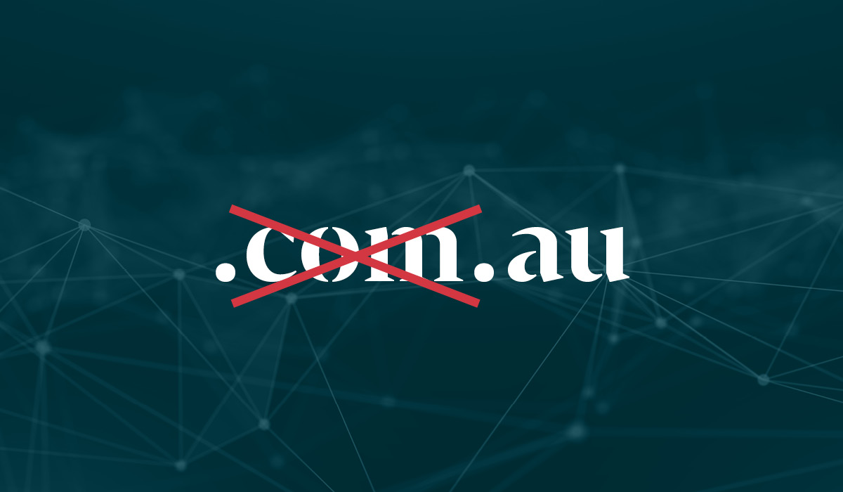 .com.au with the .com crossed out with a thick red cross.